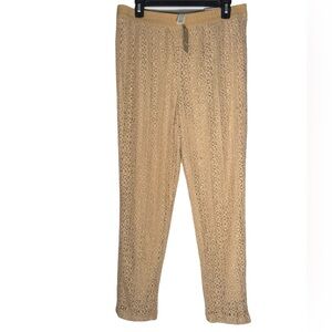 Chicos Pull on Pants Lace Overlay Womens Medium Arabian Camel Tan NWT